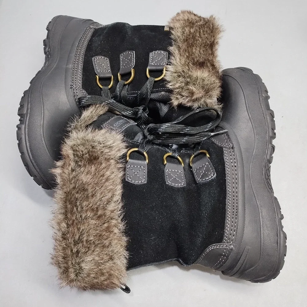 Khombu Slope Winter Boots Womens US 9M Black Faux Fur Lined Waterproof 1056065